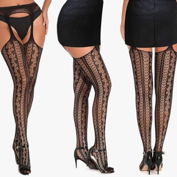 Black Fishnet High-Waist Stocking Tights - Picture 1 of 3